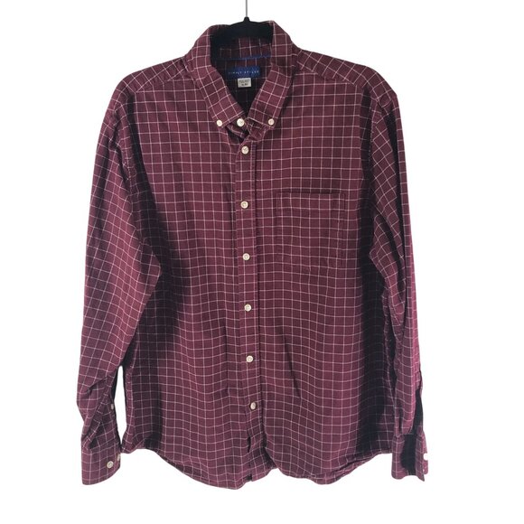 Simply Styled by Sears Mens Button Down Shirt Thick Cotton Plaid Burgundy XL - Picture 1 of 4
